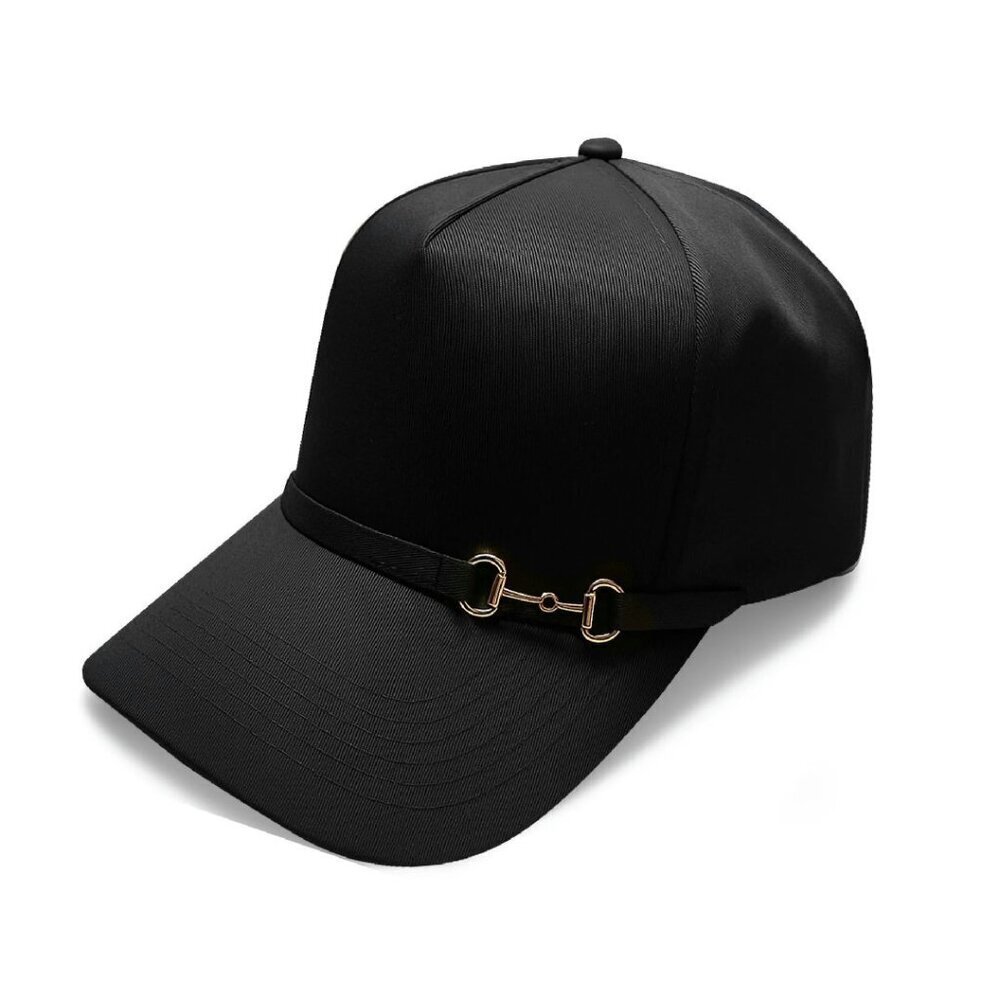 Vintage Trucker Hat with Gold Horsebit Detail, Cotton, Adjustable Fit